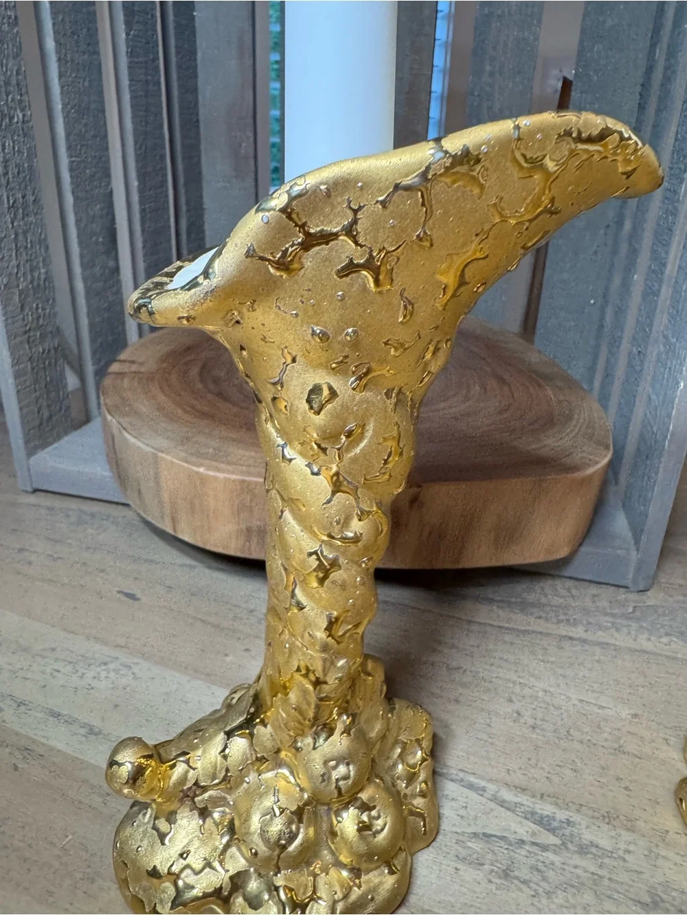 Weeping Gold Decorative Sculptural Cornucopia Candle Holders/Vases - Set of 2